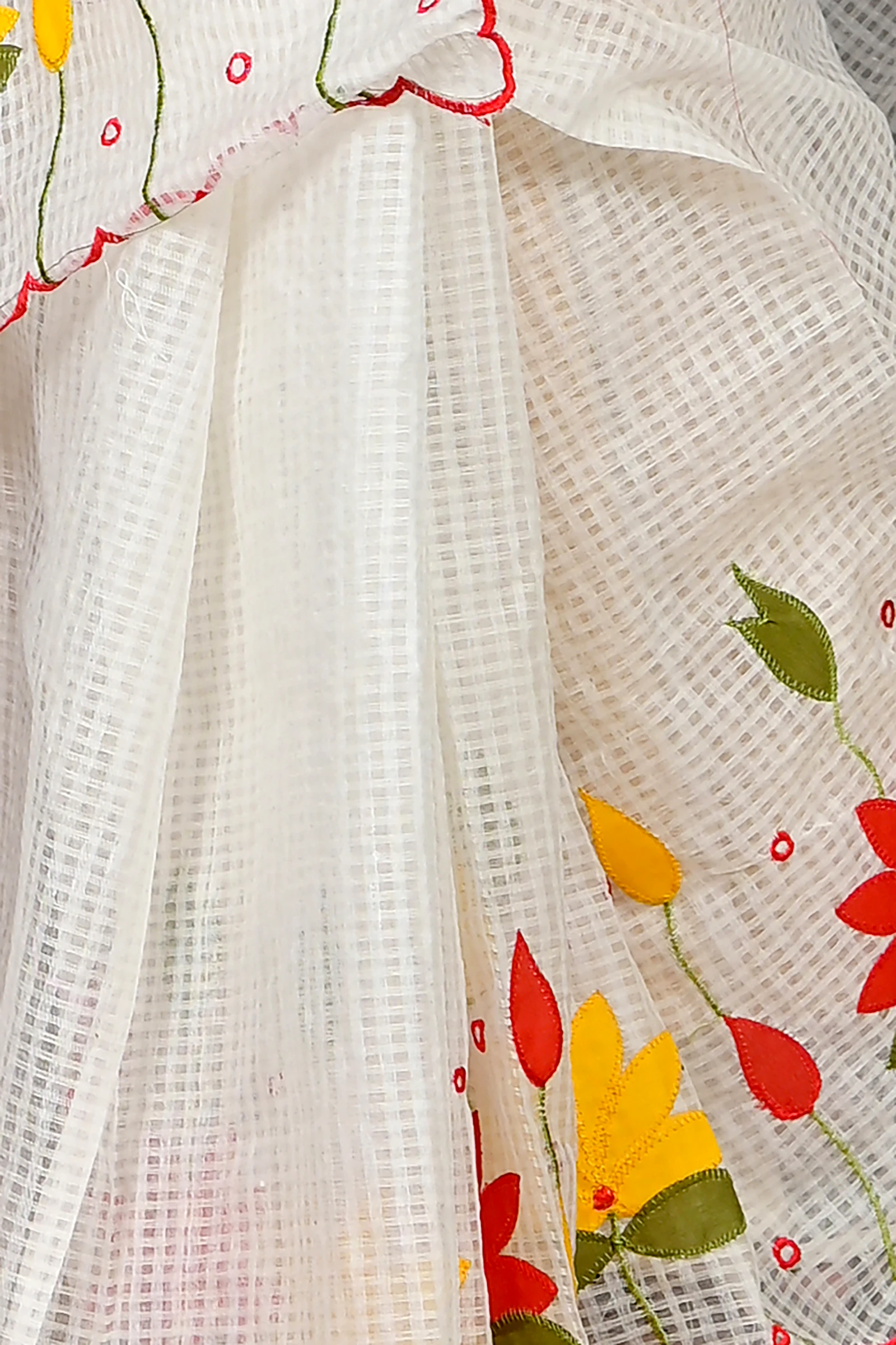 White Kota Cotton Parva Applique Saree (564)